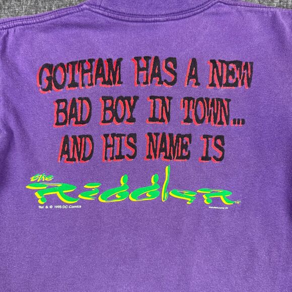 Vintage‎ Batman The Riddler T-Shirt Men’s S Purple Jim Carrey DC Comics 1995 - Picture 5 of 7